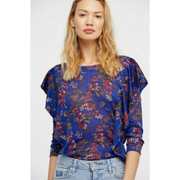 Free People Tops - Free People Dock Street Floral Print Ruffle Blouse Womens Size XS Whimsigoth